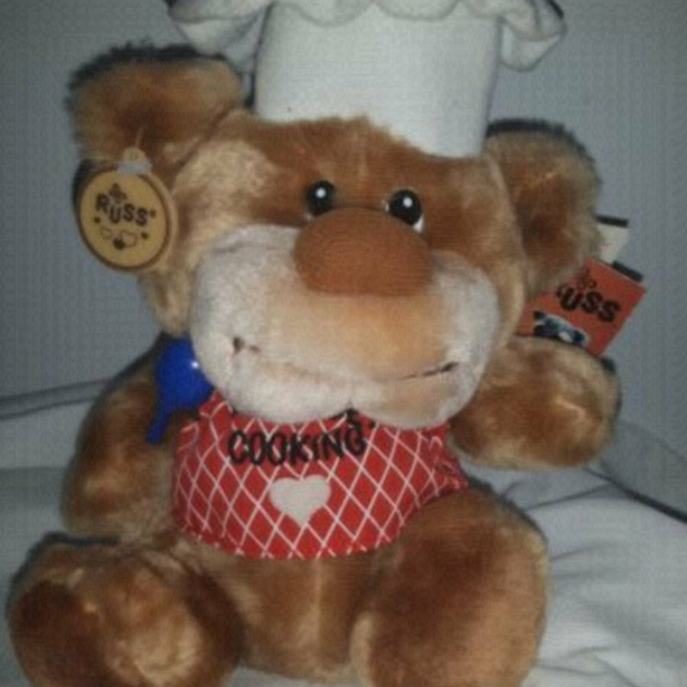 Vtg RUSS LOVE PETS 'Let's Get Cooking' plush bear dog Chef spoon hat ear TAGS!